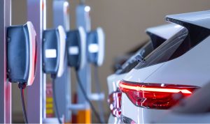Level 2 commercial EV chargers installed in a Vancouver office parkade.